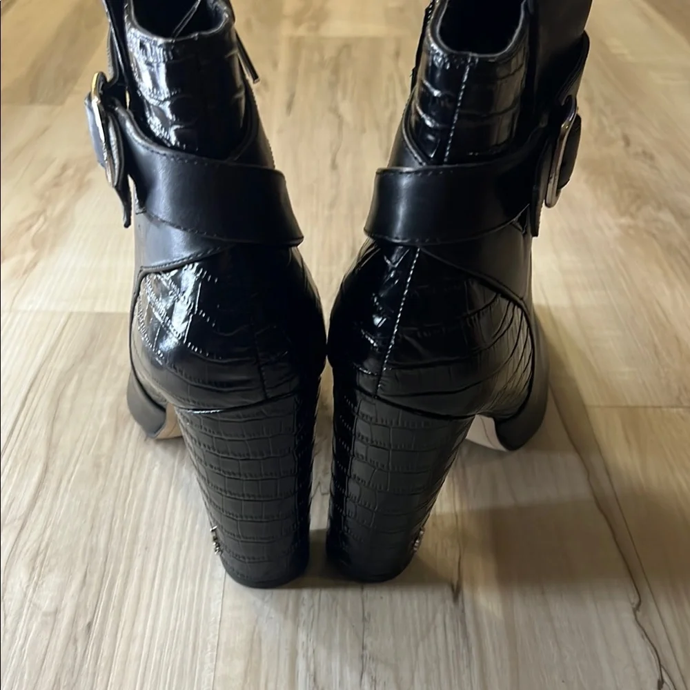 Sam Edelman Black Croc-Embossed Ankle Boots - Picture 6 of 10